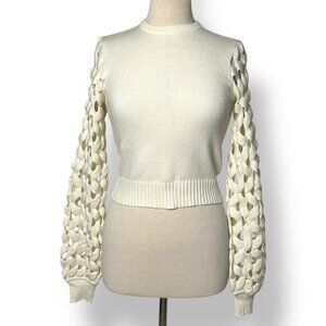 NWT Crochet Sleeve Off White Cream Knit Top Sz XS